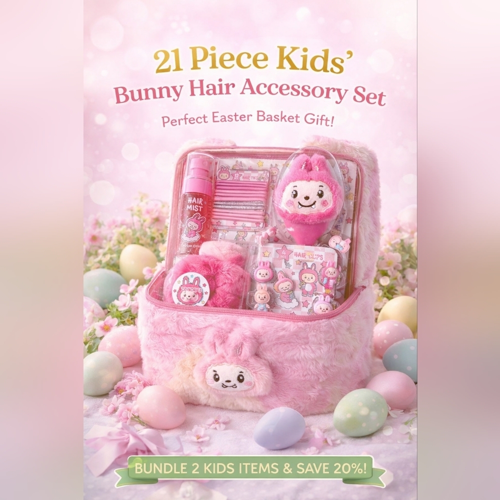 NWT DANBAR Kids 21pc Bunny Hair Accessory Set Easter Gift Basket